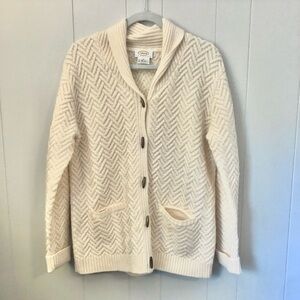 Talbots Sweater Cream 100% Wool Knit Fisherman Wood Toggle Buttons Cottagecore M